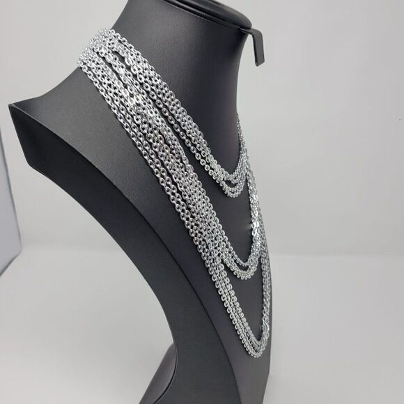Vintage 15 Strand Multi- strand Layered Silver Tone Chain Statement Medieval - Picture 6 of 10